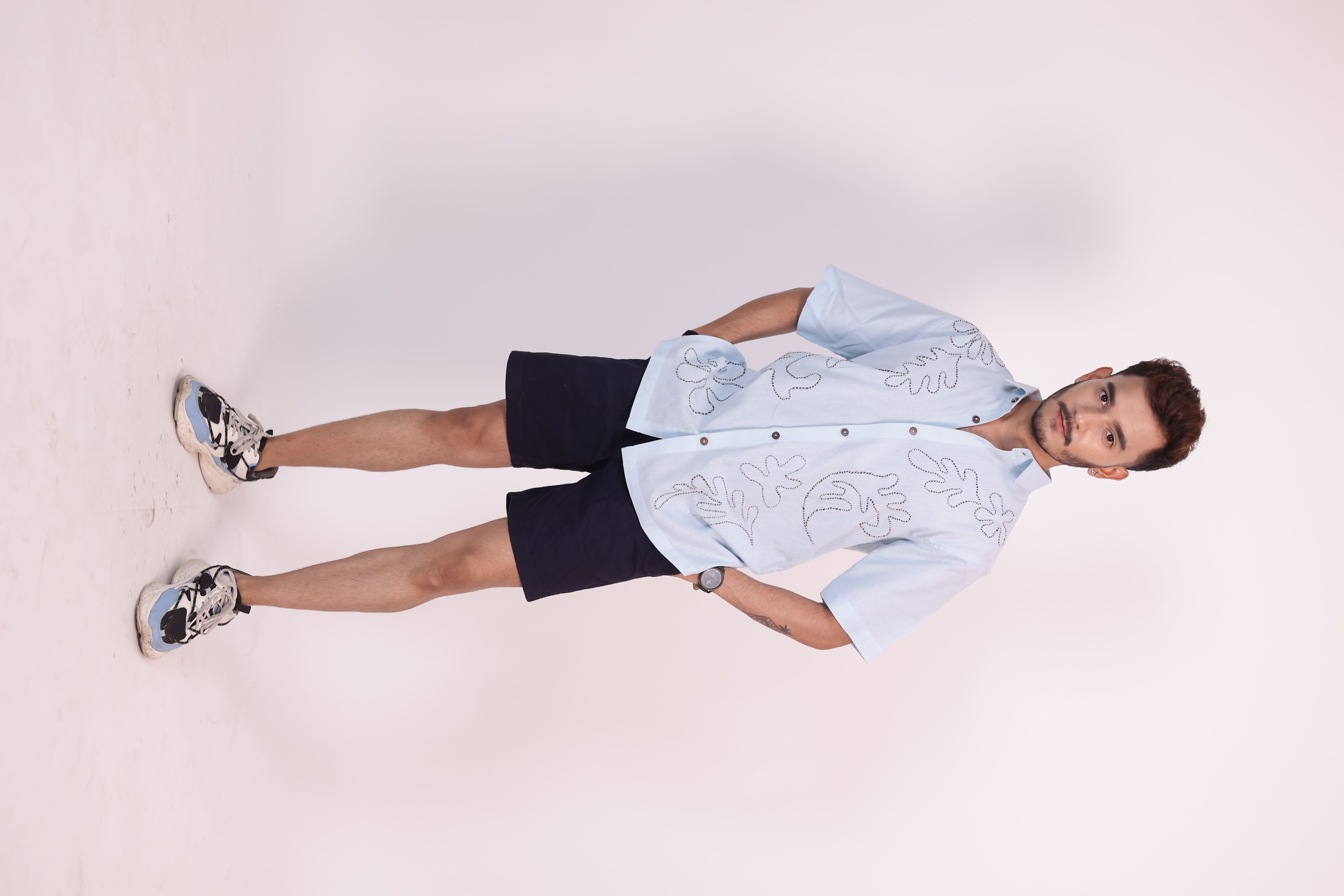 Azure Leaf Hand-Embroidered Shirt view 4