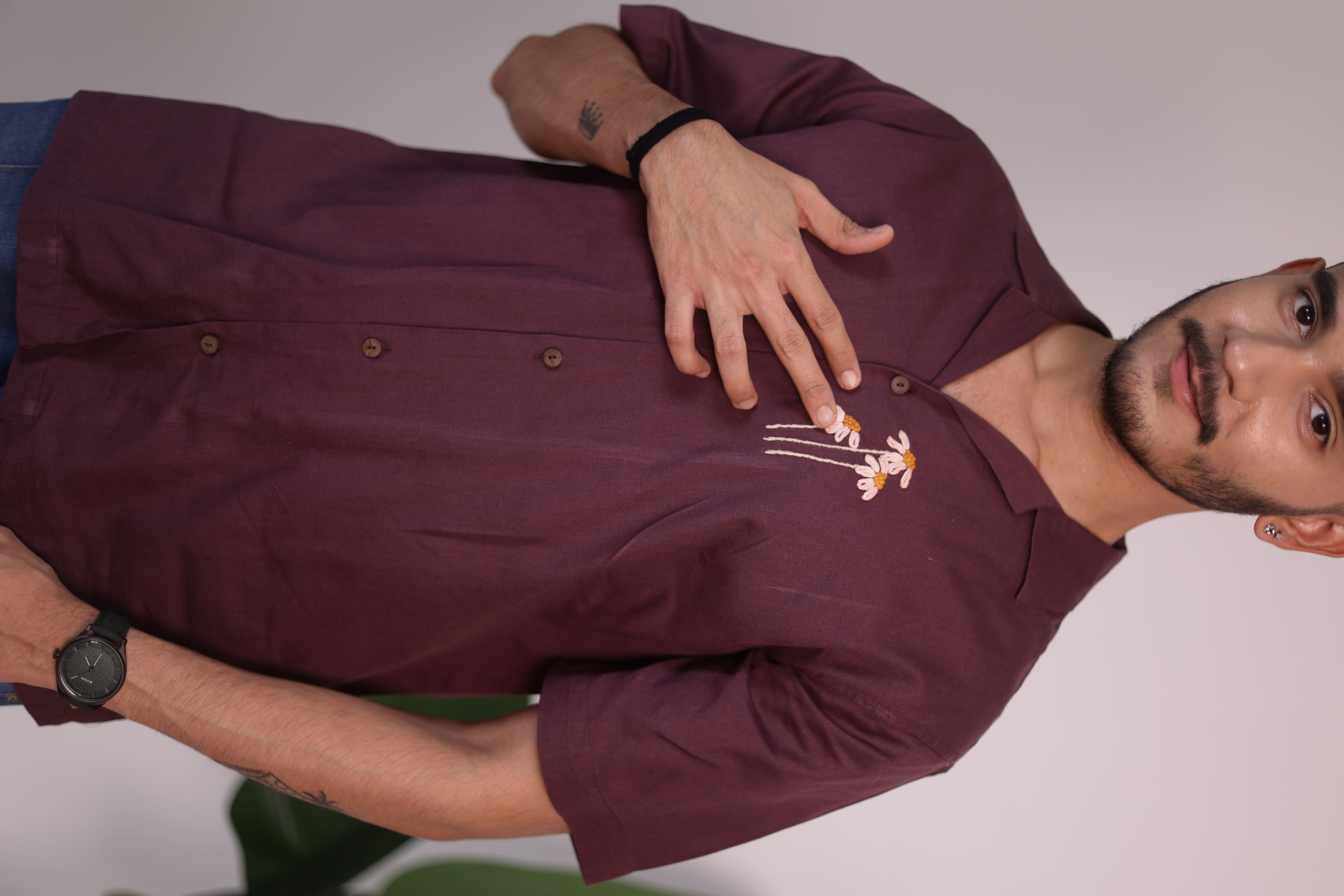  Coffee Brown Floral Shirt view 4