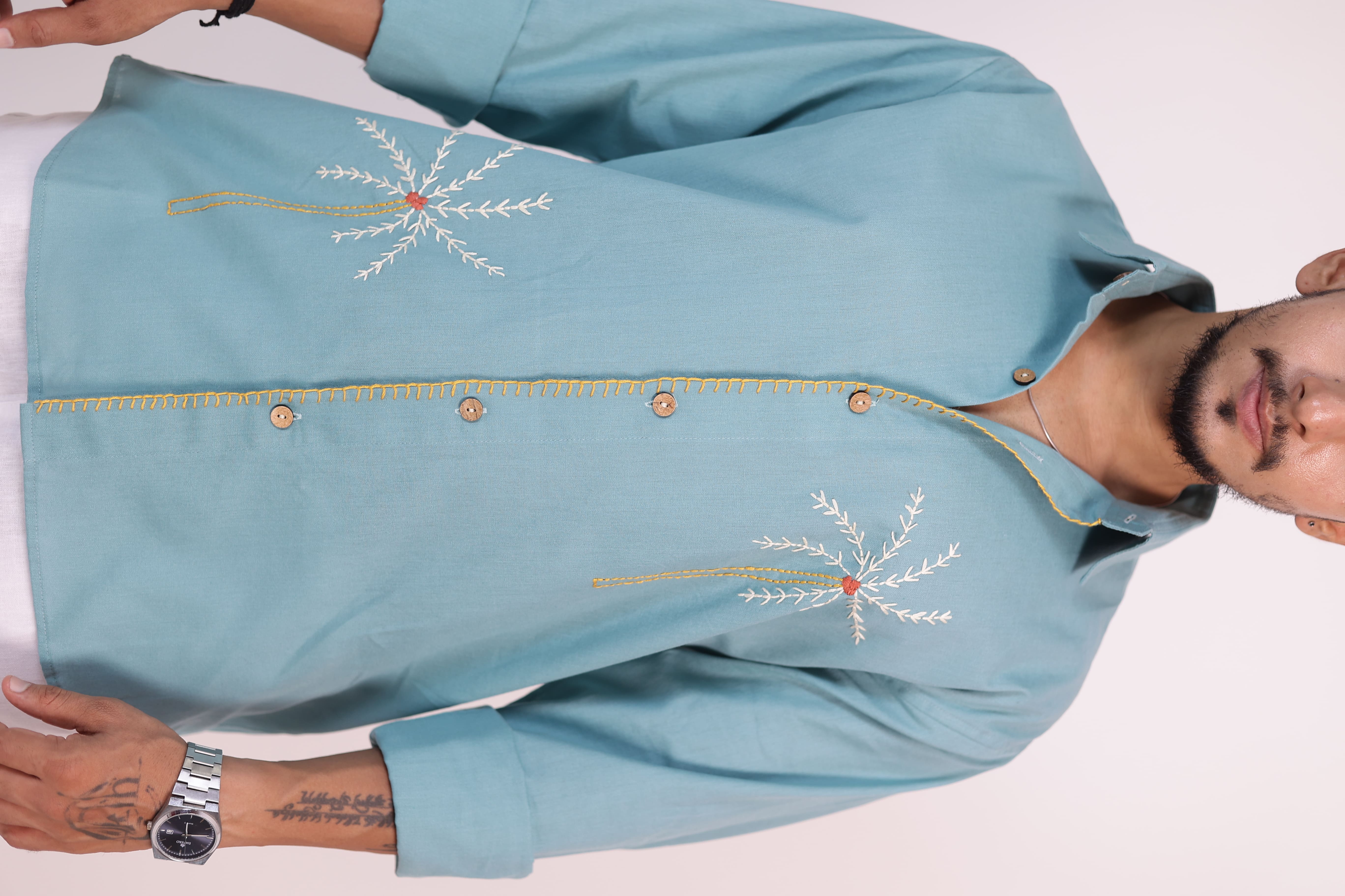 Deep Sea Coco Hand Embroidered Shirt view 4