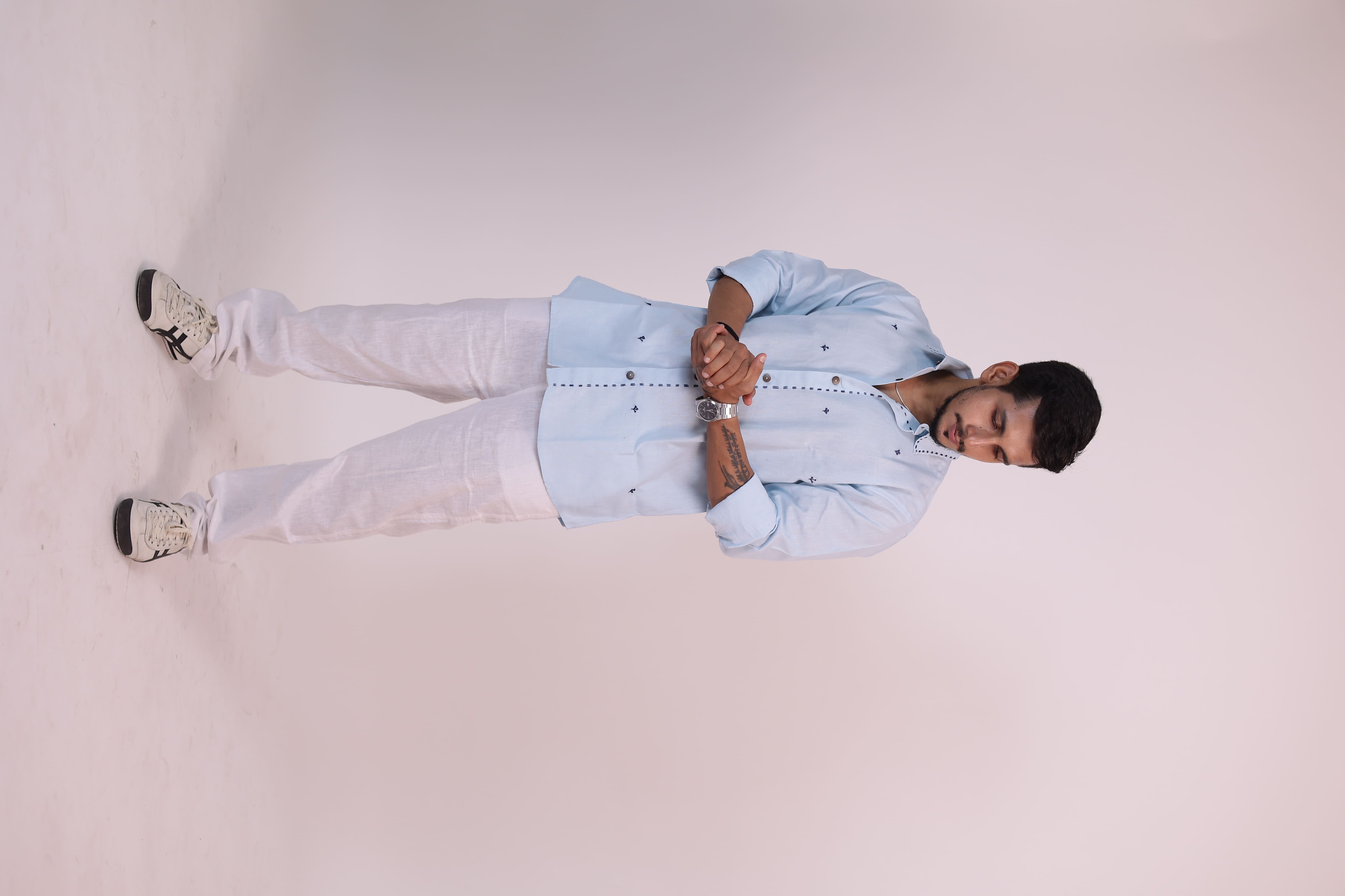 The "Aether" Sky Blue Hand-Stitched Artisan Shirt view 2