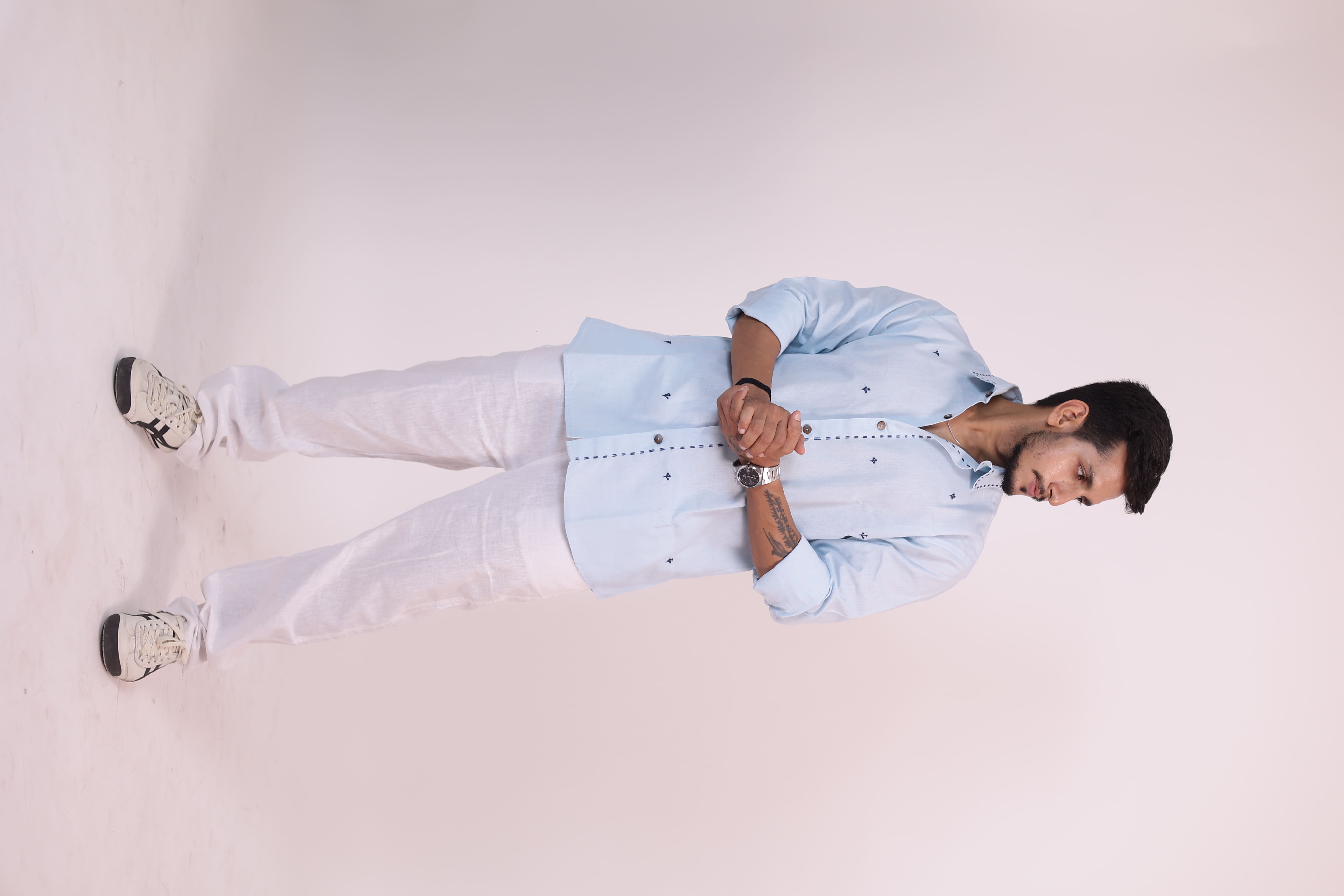 The "Aether" Sky Blue Hand-Stitched Artisan Shirt view 3
