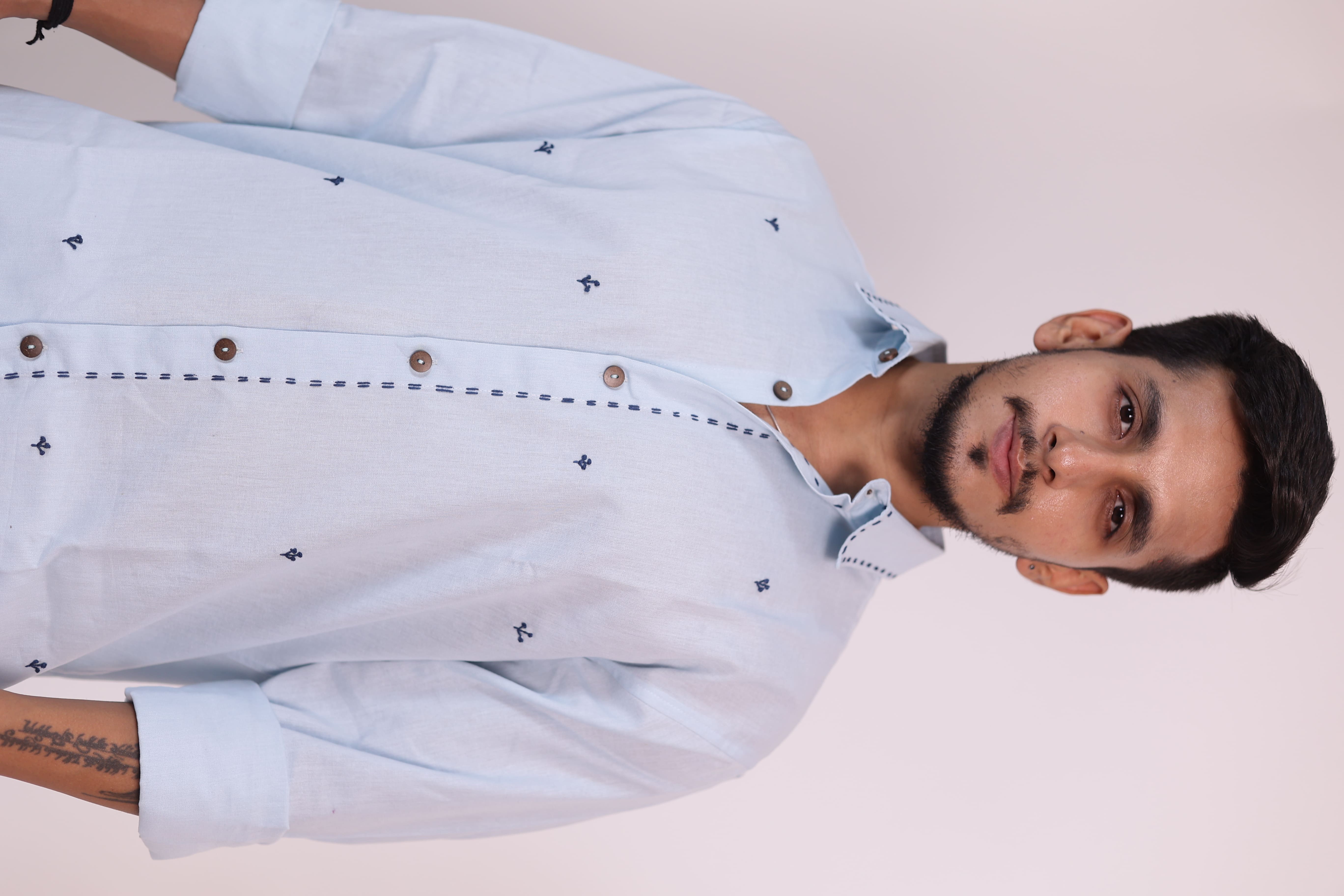 The "Aether" Sky Blue Hand-Stitched Artisan Shirt view 6