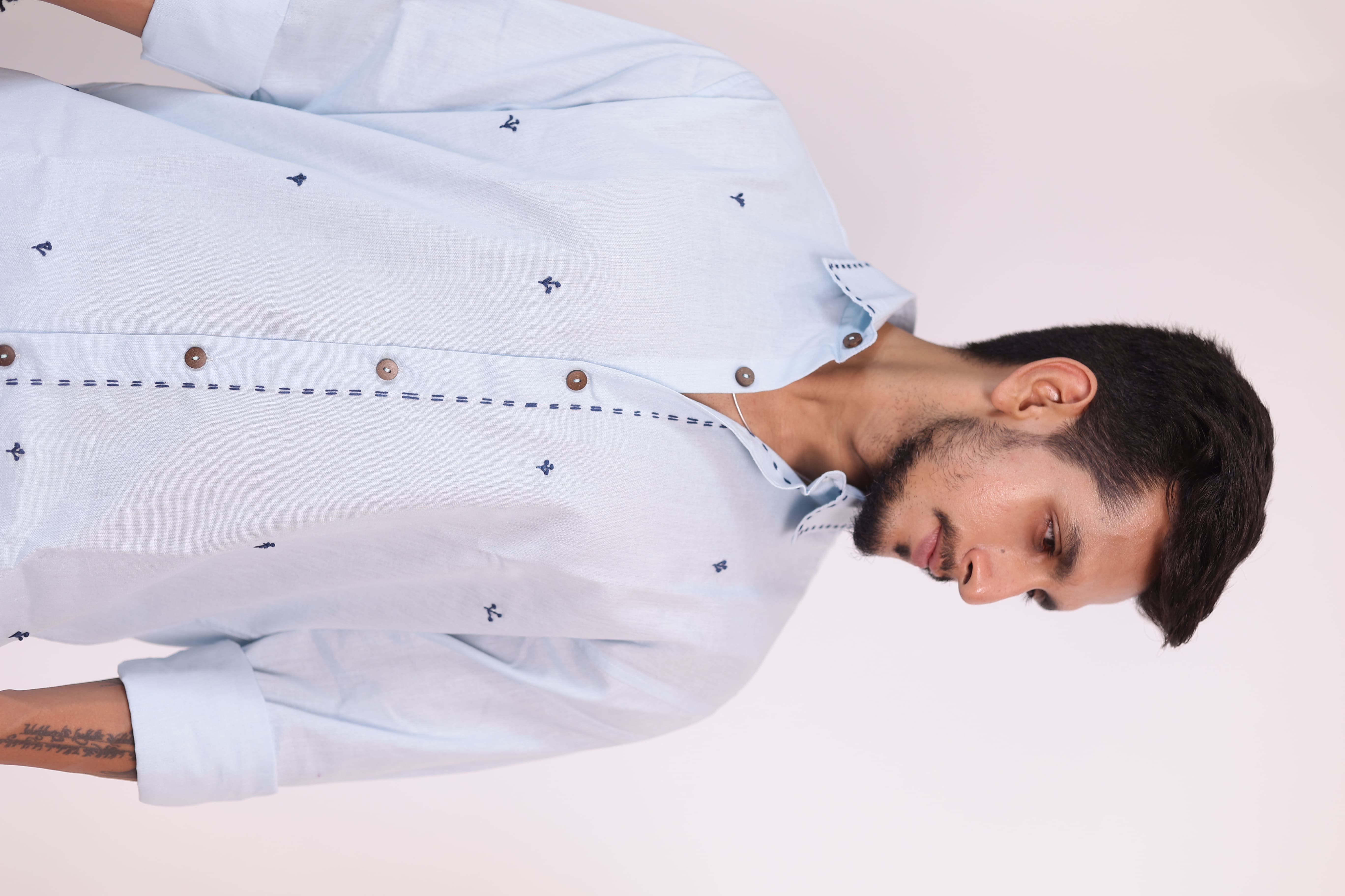 The "Aether" Sky Blue Hand-Stitched Artisan Shirt view 7