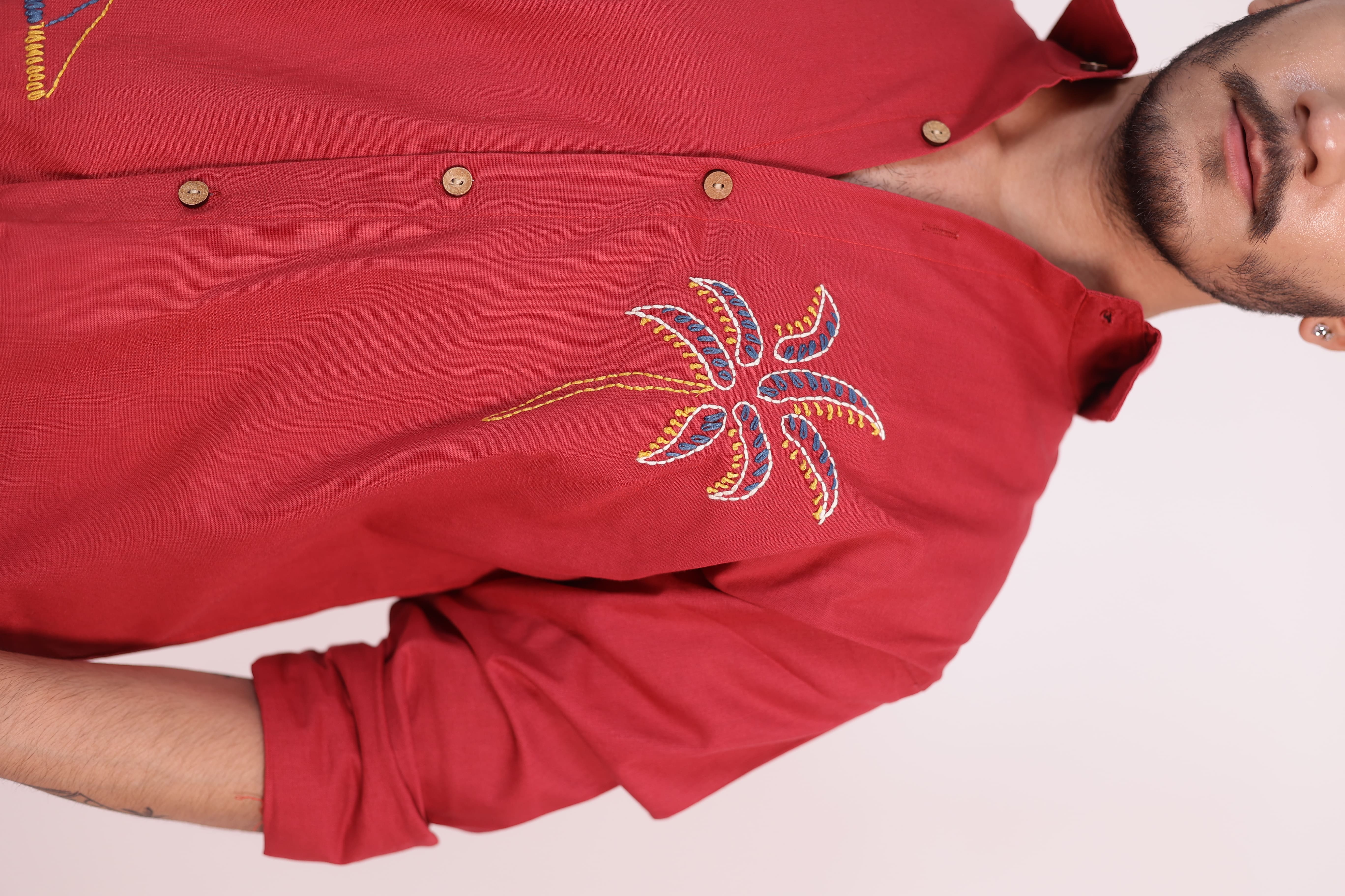 True Red Havana Beach Embroidered Shirt view 6